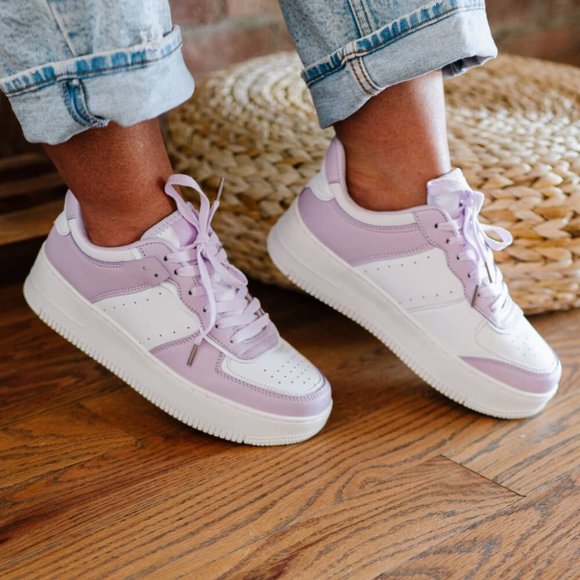 Berness Shoes - Berness Mile a Minute Platform Sneakers in White and Purple